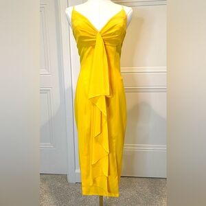 JAYGODFREY Perfect Yellow Midi Dress with Ruffle detail Open Back Size 0